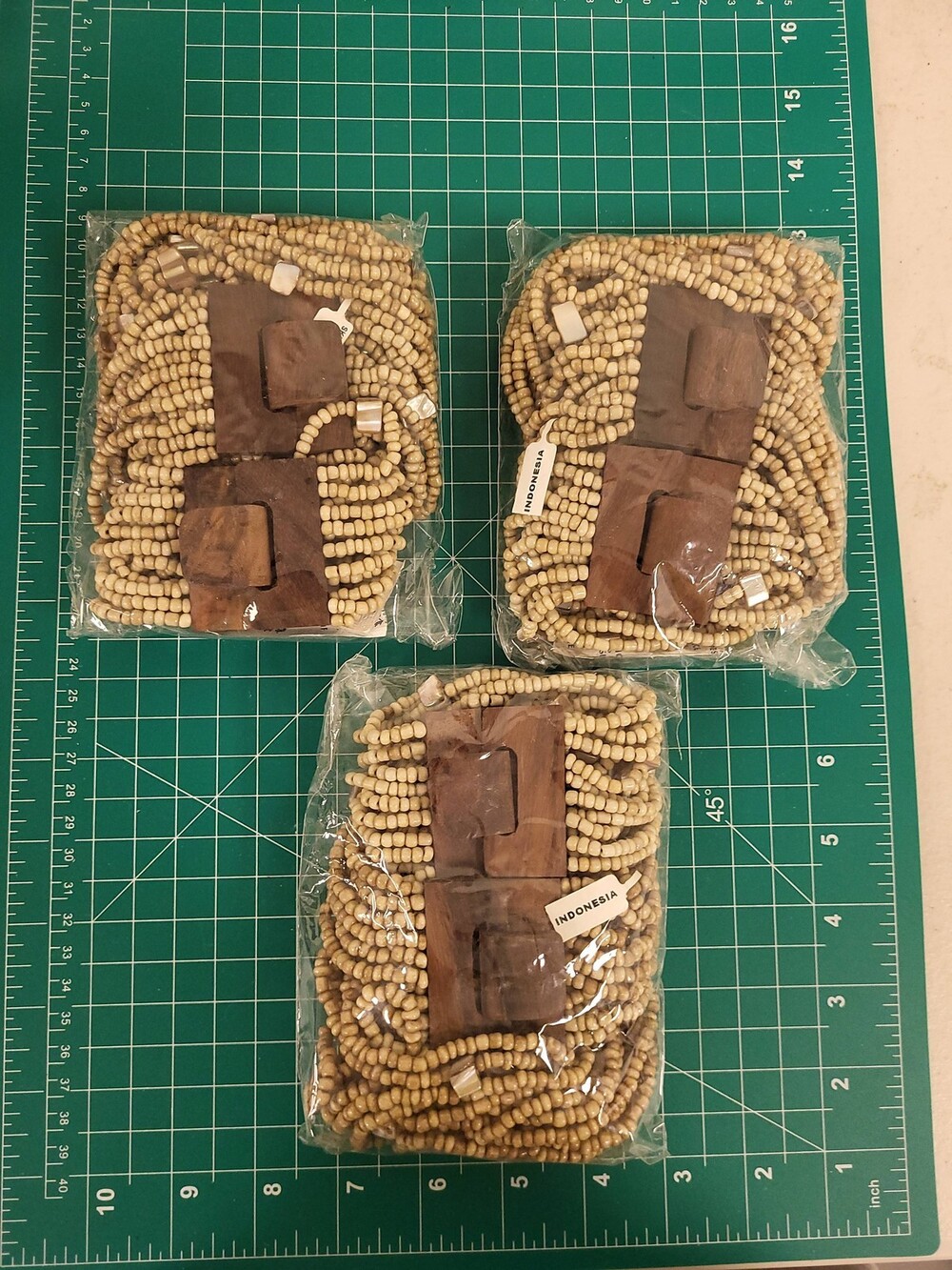 Tan Beaded Necklace Wrap Bracelet Set Wood Toggle Clasp Boho Jewelry Lot of 3